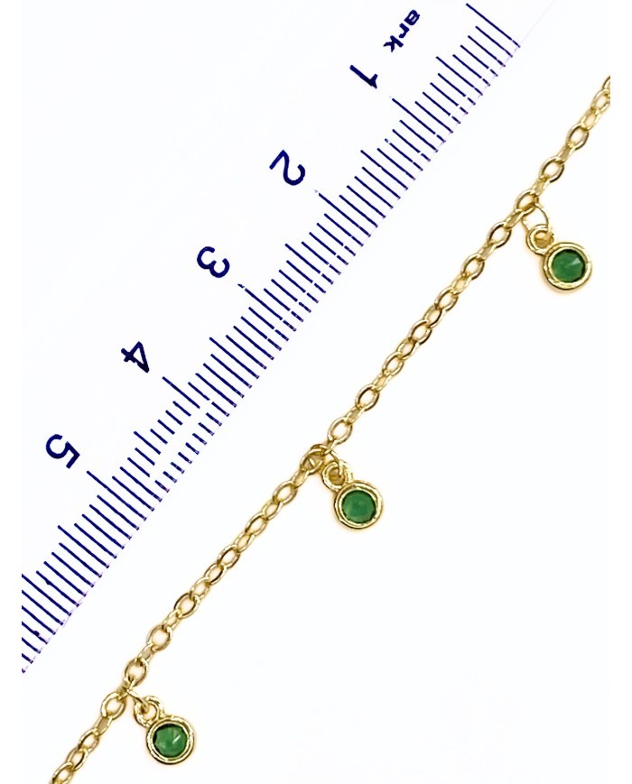 Cam Taşlı Sallantılı Kuyumcu Zinciri Altın Yeşil Yuvarlak 5mm - 1m