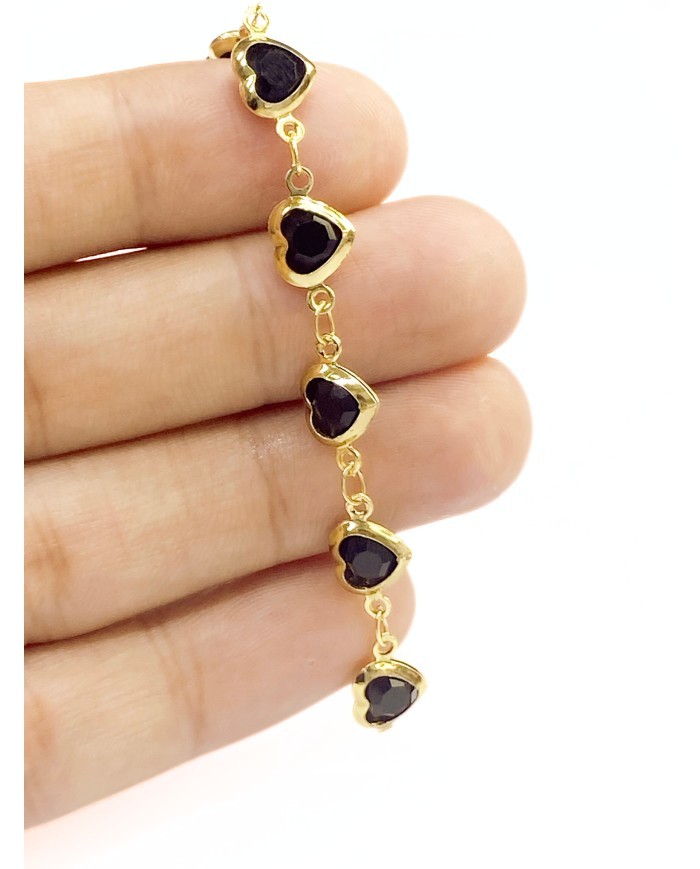 Cam Taşlı Kuyumcu Zinciri Altın Renk Kalp Siyah 5mm - 1m