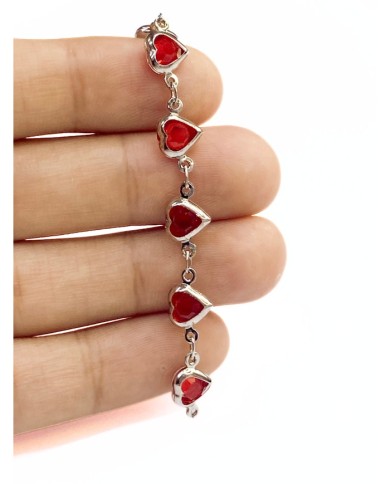 Cam Taşlı Kuyumcu Zinciri Gümüş Renk Kalp Kırmızı 5mm - 1m