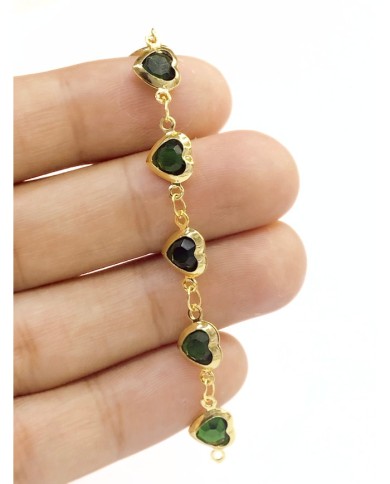 Cam Taşlı Kuyumcu Zinciri Altın Renk Kalp Yeşil 5mm - 1m