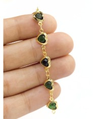 Cam Taşlı Kuyumcu Zinciri Altın Renk Kalp Yeşil 5mm - 1m