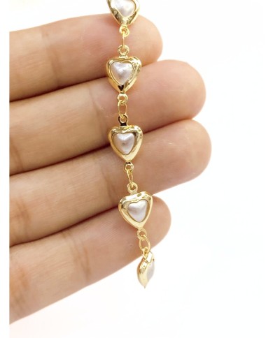 İncili Kuyumcu Zinciri Altın Renk Kalp Beyaz 5mm - 1m