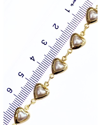 İncili Kuyumcu Zinciri Altın Renk Kalp Beyaz 5mm - 1m