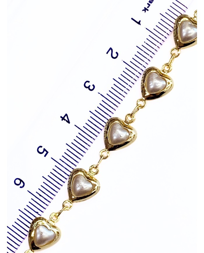 İncili Kuyumcu Zinciri Altın Renk Kalp Beyaz 5mm - 1m