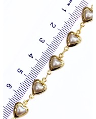 İncili Kuyumcu Zinciri Altın Renk Kalp Beyaz 5mm - 1m