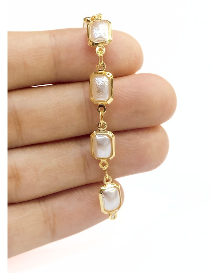 İncili Kuyumcu Zinciri Altın Renk Dikdörtgen Beyaz  5mm - 1m