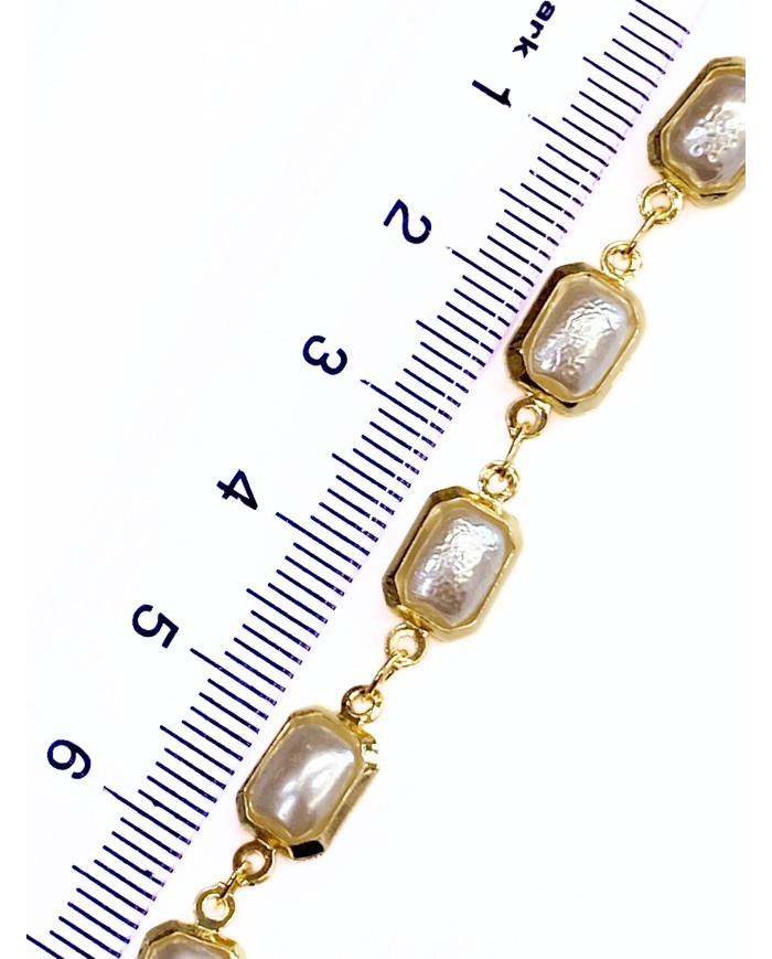 İncili Kuyumcu Zinciri Altın Renk Dikdörtgen Beyaz  5mm - 1m