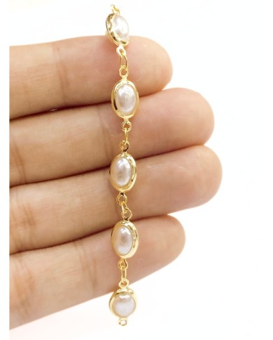 İncili Kuyumcu Zinciri Altın Renk Oval Beyaz  5mm - 1m