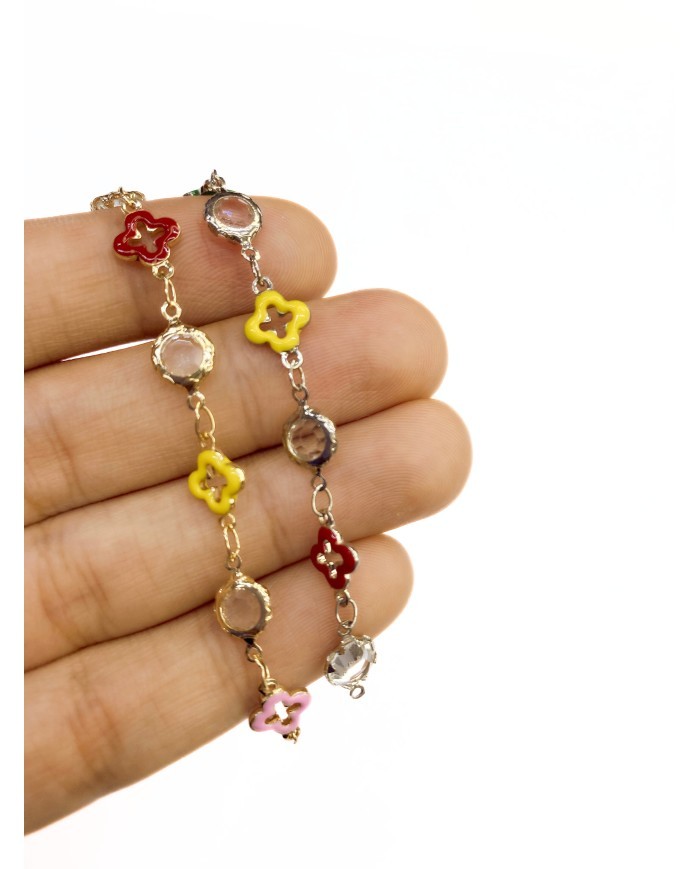 Cam Taşlı Kuyumcu Zinciri Altın Renk Mineli Renkli 5mm - 1m