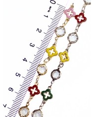 Cam Taşlı Kuyumcu Zinciri Gümüş Renk Mineli Renkli 5mm - 1m