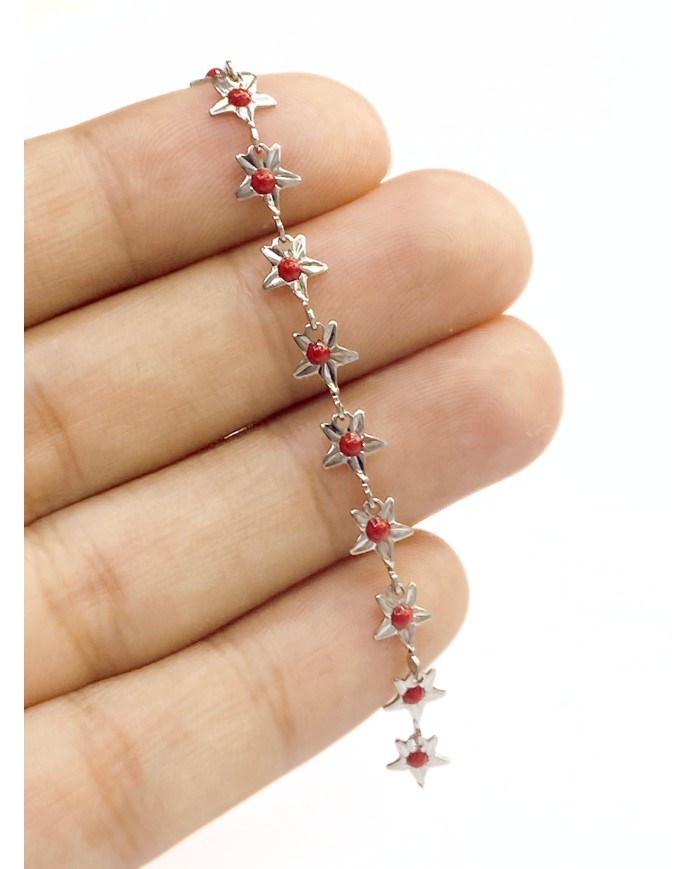 Mineli Kuyumcu Zinciri Gümüş Renk Kırmızı Yıldız 5mm - 1m