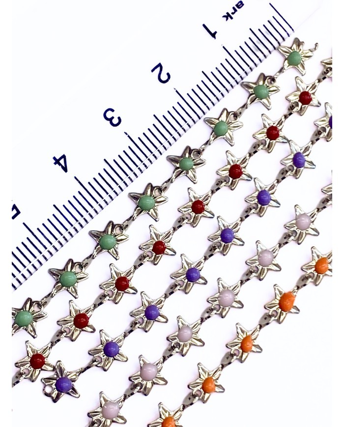 Mineli Kuyumcu Zinciri Gümüş Renk Kırmızı Yıldız 5mm - 1m