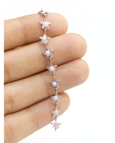 Mineli Kuyumcu Zinciri Gümüş Renk Pembe Yıldız 5mm - 1m