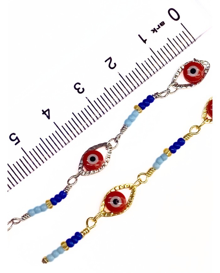 Mineli Kuyumcu Zinciri Altın Renk Kırmızı Nazar Boncuğu 5mm - 1m