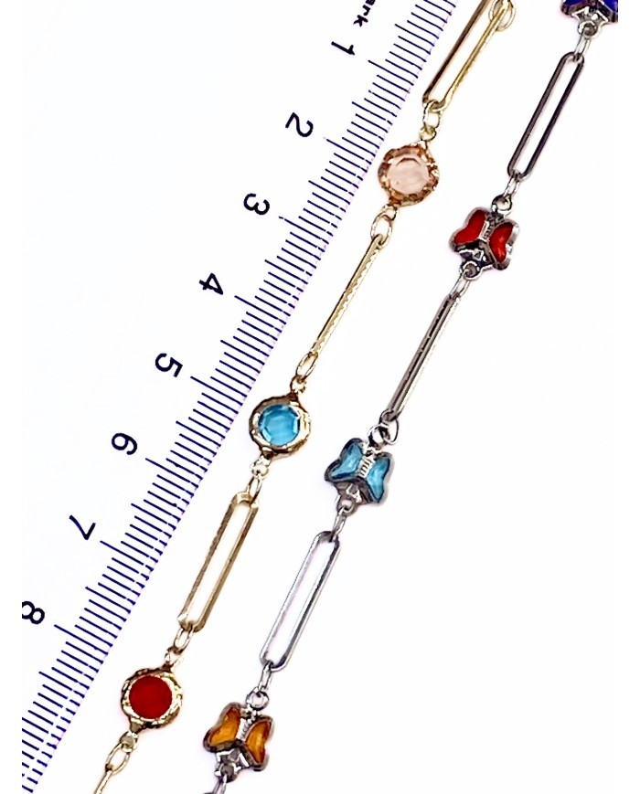 Cam Taşlı Kuyumcu Zinciri Gümüş Renk Kelebek 5mm - 1m