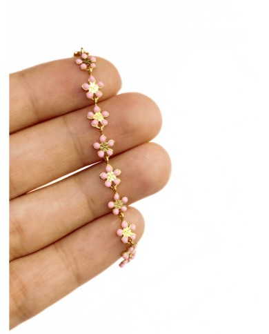 Mineli Kuyumcu Zinciri Altın Renk Çiçek Pembe 5mm - 1m