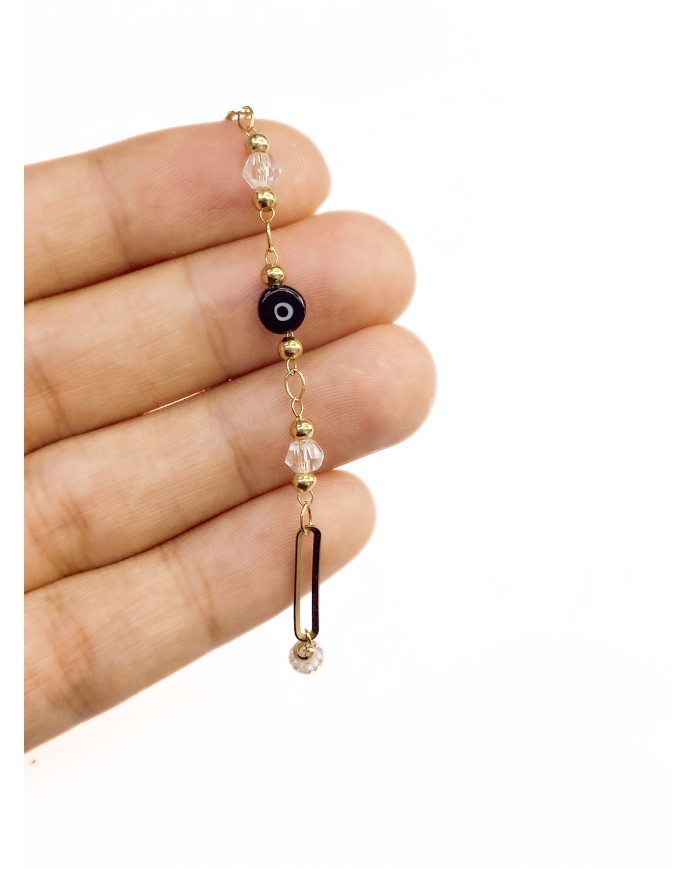 Mineli Kuyumcu Zinciri Altın Renk Nazar Boncuğu Siyah 5mm - 1m