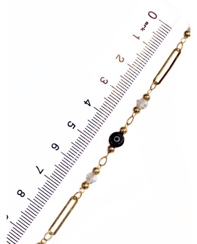 Mineli Kuyumcu Zinciri Altın Renk Nazar Boncuğu Siyah 5mm - 1m