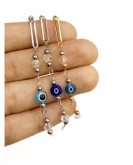 Cam Taşlı Kuyumcu Zinciri Gümüş Renk Nazar Boncuğu Mavi 5mm - 1m