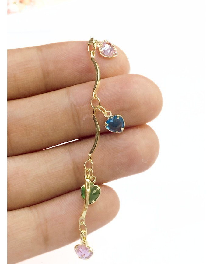 Zirkon Taşlı Sallantılı Kuyumcu Zinciri Altın Renk Kalp Renkli 5mm - 1m