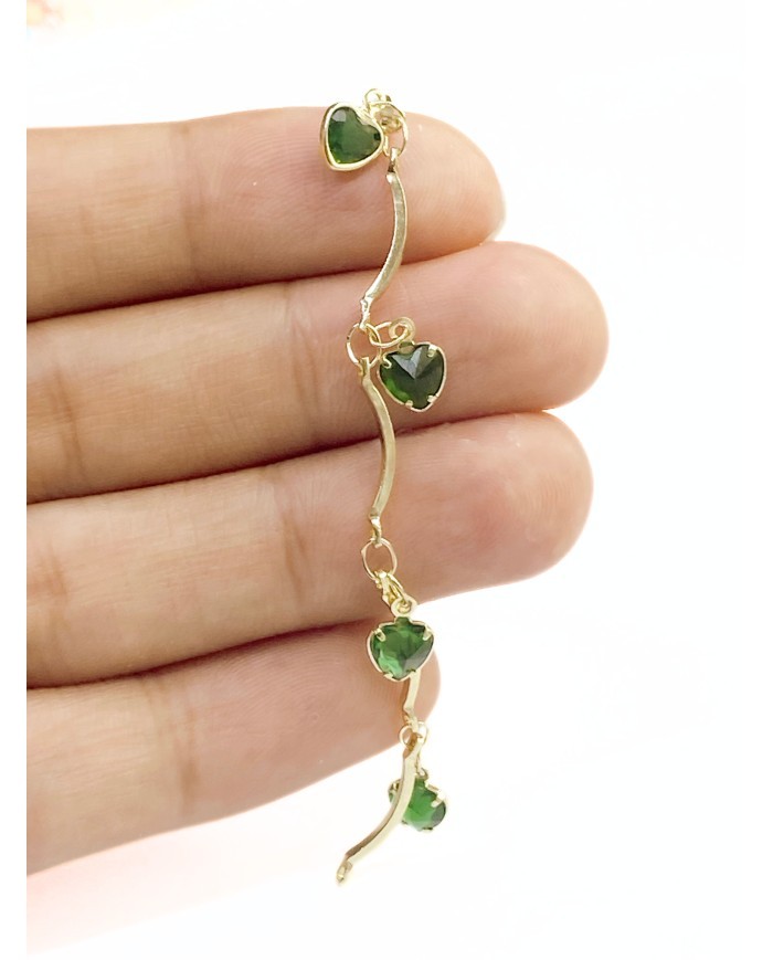 Taşlı Sallantılı Kuyumcu Zinciri Altın Renk Kalp Yeşil 5mm - 1m