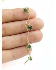 Taşlı Sallantılı Kuyumcu Zinciri Altın Renk Kalp Yeşil 5mm - 1m