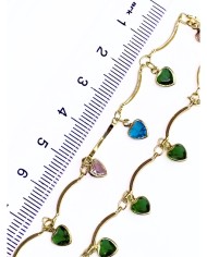 Taşlı Sallantılı Kuyumcu Zinciri Altın Renk Kalp Yeşil 5mm - 1m