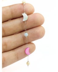 Cam Taşlı Kuyumcu Zinciri Gümüş Renk Ay Renkli 5mm - 1m