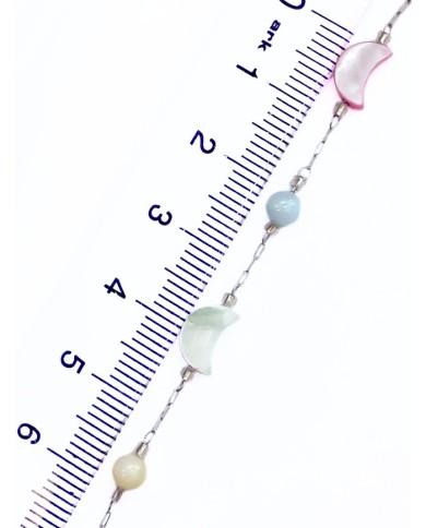 Cam Taşlı Kuyumcu Zinciri Gümüş Renk Ay Renkli 5mm - 1m