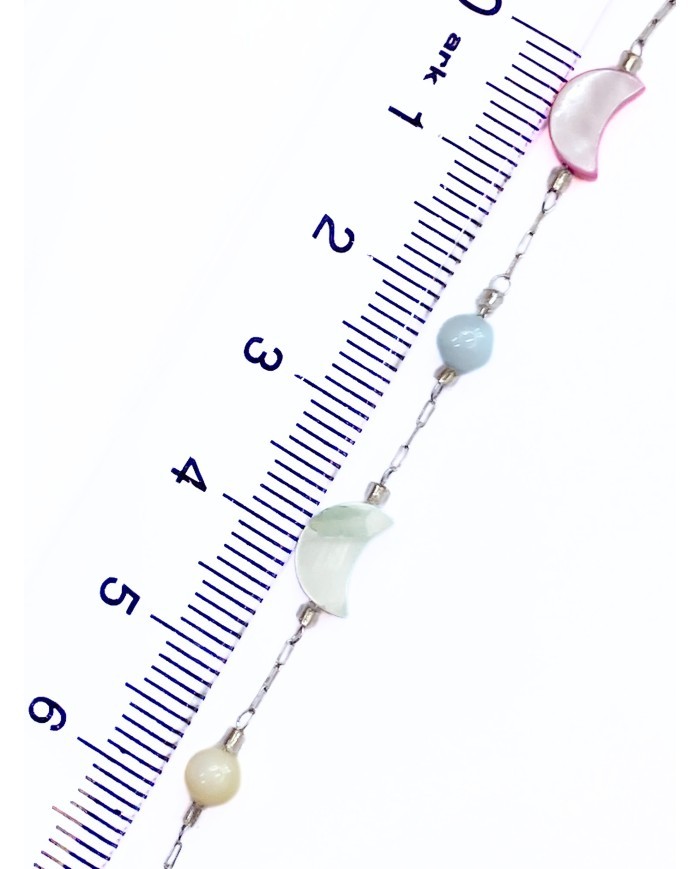 Cam Taşlı Kuyumcu Zinciri Gümüş Renk Ay Renkli 5mm - 1m