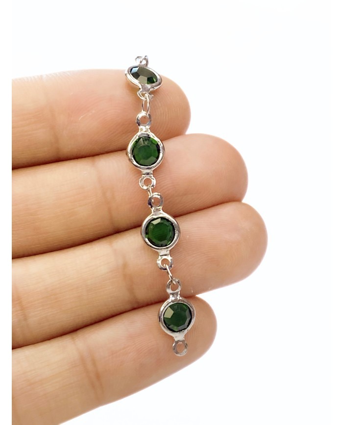 Cam Taşlı Kuyumcu Zinciri Gümüş Renk Yuvarlak Yeşil 5mm - 1m