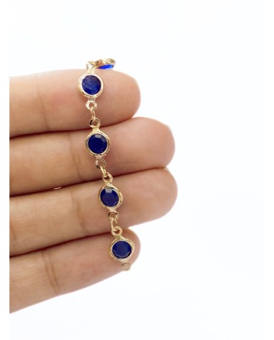 Cam Taşlı Kuyumcu Zinciri Altın Renk Yuvarlak Mavi 5mm - 1m