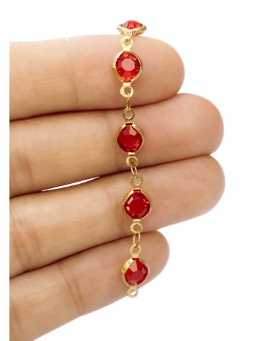 Cam Taşlı Kuyumcu Zinciri Altın Renk Yuvarlak Kırmızı 5mm - 1m