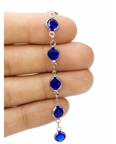 Cam Taşlı Kuyumcu Zinciri Gümüş Renk Yuvarlak Mavi 5mm - 1m