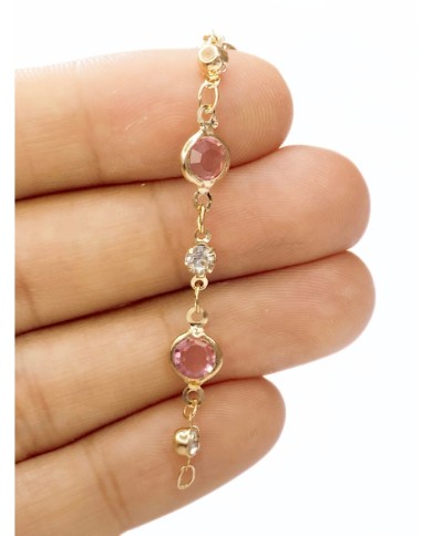 Cam Taşlı Kuyumcu Zinciri Altın Renk Yuvarlak Pembe 5mm - 1m