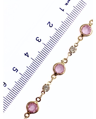 Cam Taşlı Kuyumcu Zinciri Altın Renk Yuvarlak Pembe 5mm - 1m