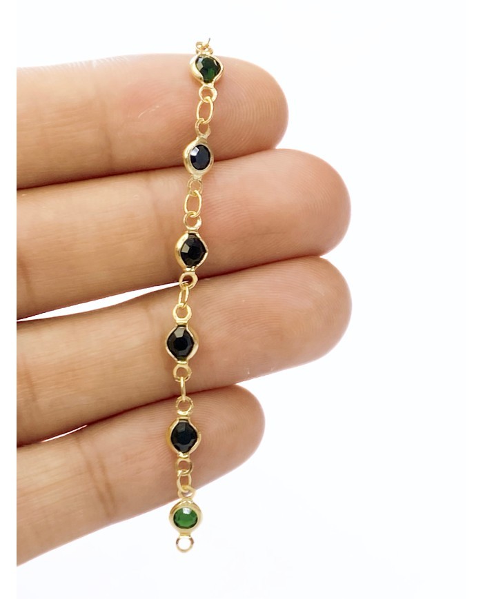 Cam Taşlı Kuyumcu Zinciri Altın Renk Yuvarlak Siyah 3mm - 1m