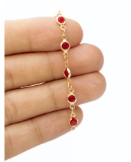 Cam Taşlı Kuyumcu Zinciri Altın Renk Yuvarlak Kırmızı 3mm - 1m