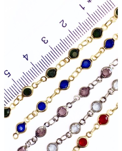 Cam Taşlı Kuyumcu Zinciri Gümüş Renk Yuvarlak Renkli 3mm - 1m