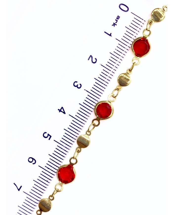 Cam Taşlı Kuyumcu Zinciri Altın Renk Yuvarlak Kırmızı 5mm - 1m