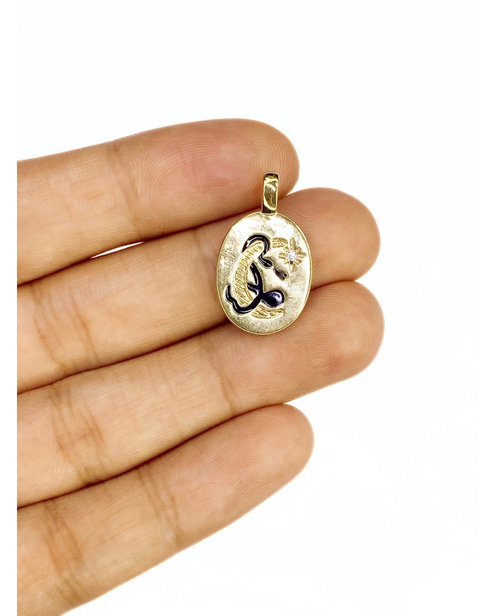 Pirinç Zirkon Mineli Oval Plaka Ay Figürlü Kolye Bileklik Ucu Charm Altın Renk 1 Adet