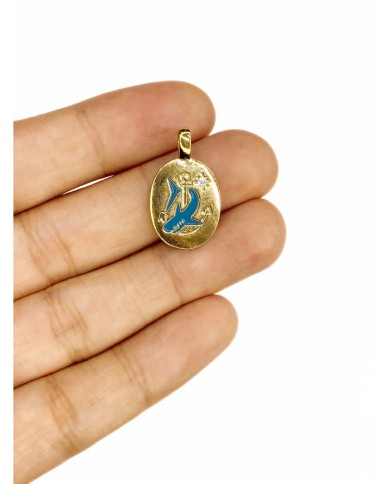 Pirinç Zirkon Mineli Oval Plaka Köpekbalığı Figürlü Kolye Bileklik Ucu Charm Altın Renk 1 Adet