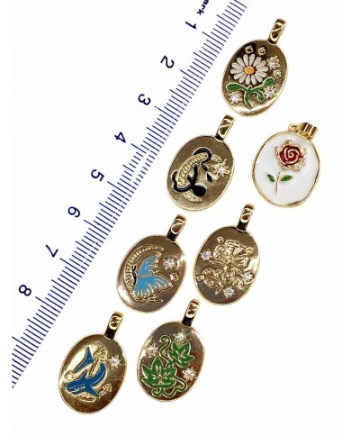 Pirinç Zirkon Mineli Oval Plaka Köpekbalığı Figürlü Kolye Bileklik Ucu Charm Altın Renk 1 Adet