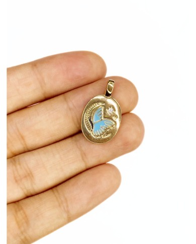 Pirinç Zirkon Mineli Oval Plaka Kelebek Figürlü Kolye Bileklik Ucu Charm Altın Renk 1 Adet