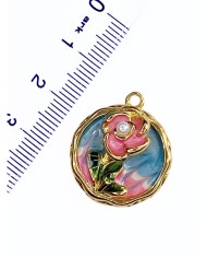 Pirinç Zirkon Mineli Oval Plaka Çiçek Figürlü Kolye Bileklik Ucu Charm Altın Renk 1 Adet