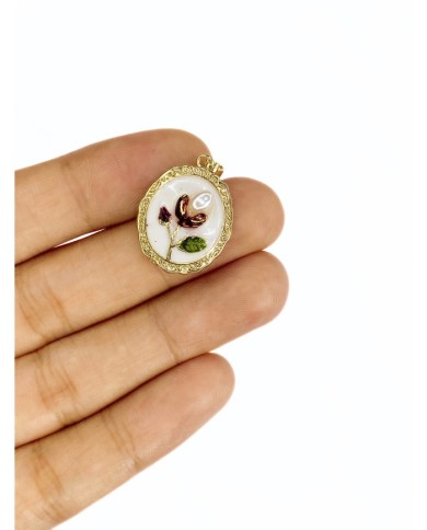 Pirinç Zirkon Mineli Oval Çiçek Figürlü Kolye Bileklik Ucu Charm Altın 1 Adet