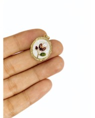 Pirinç Zirkon Mineli Oval Çiçek Figürlü Kolye Bileklik Ucu Charm Altın 1 Adet