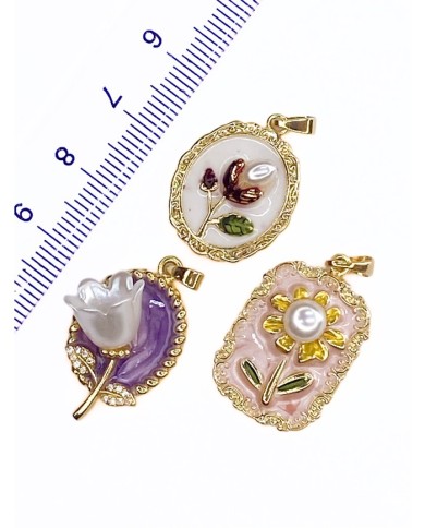 Pirinç Zirkon Mineli Oval Çiçek Figürlü Kolye Bileklik Ucu Charm Altın 1 Adet