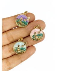 Pirinç Zirkon Mineli Yuvarlak Plaka Kayan Yıldız Figürlü Kolye Bileklik Ucu Charm Altın Pembe 1 Adet