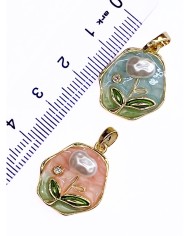 Pirinç Zirkon Mineli Plaka İnci Çiçek Figürlü Kolye Bileklik Ucu Charm Altın Pembe 1 Adet